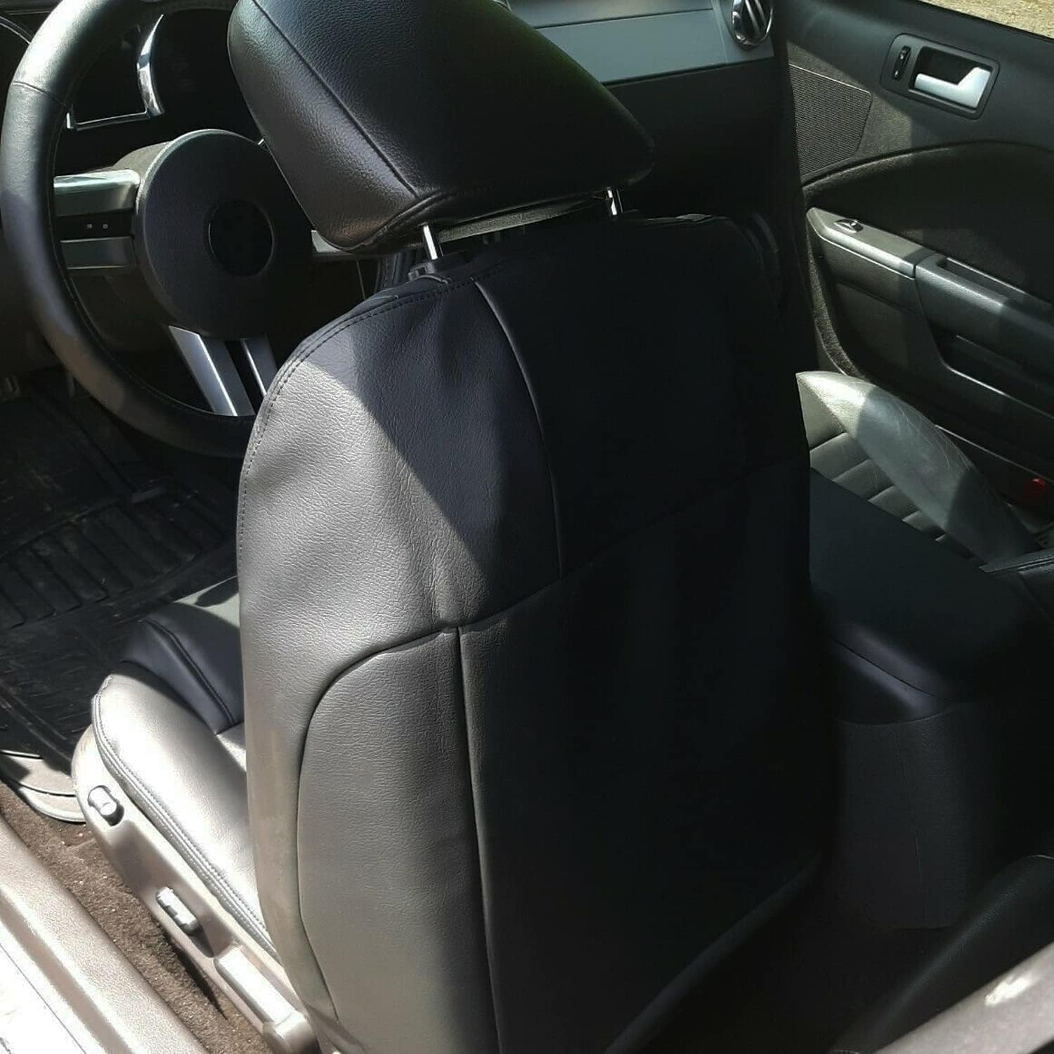 ECOTRIC Artificial Leather Driver Seat Cover Black Compatible with 2005 2006 2007 2008 2009 Mustang Bottom and Top Seat Protector
