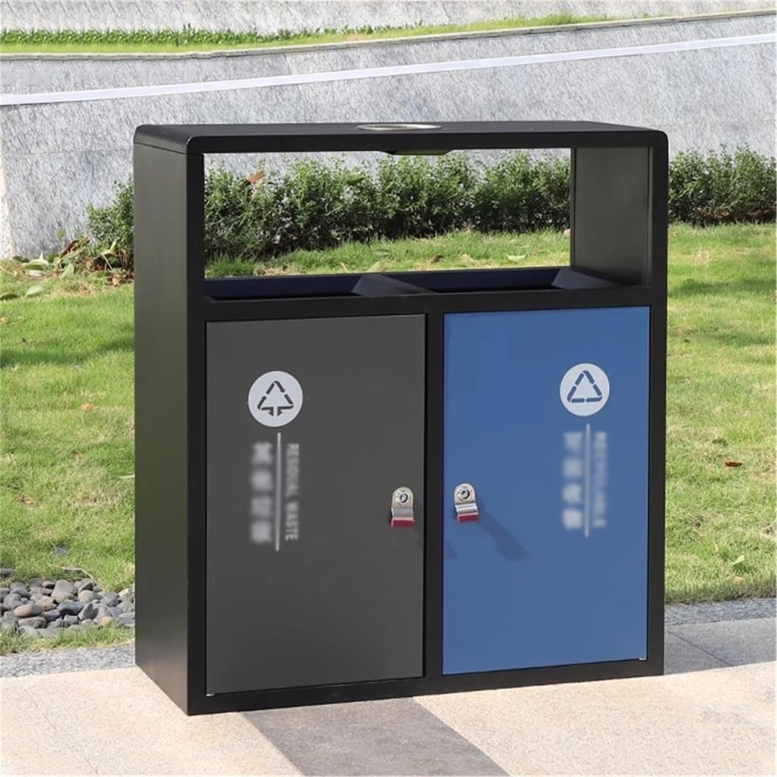 Papelera de Reciclaje Contenedor de Basura de Metal de Calle con Bote de Basura de Doble Caja