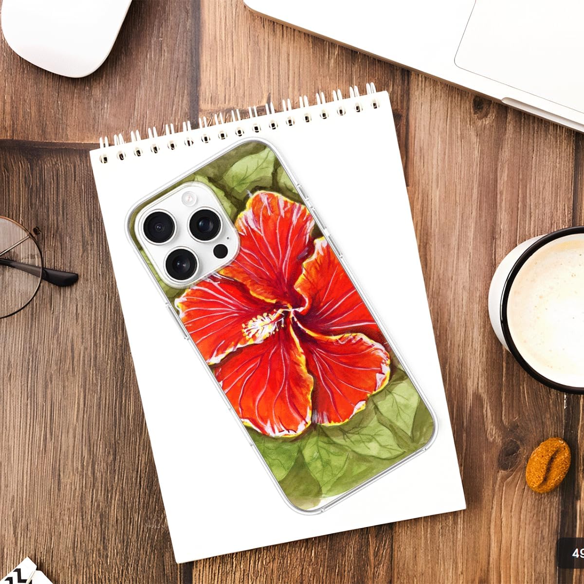 Phone Case Compatible with iPhone Red Waterproof Hibiscus Plus Scratch Accessories Transparent Pro Max 15 Series Funny image 5