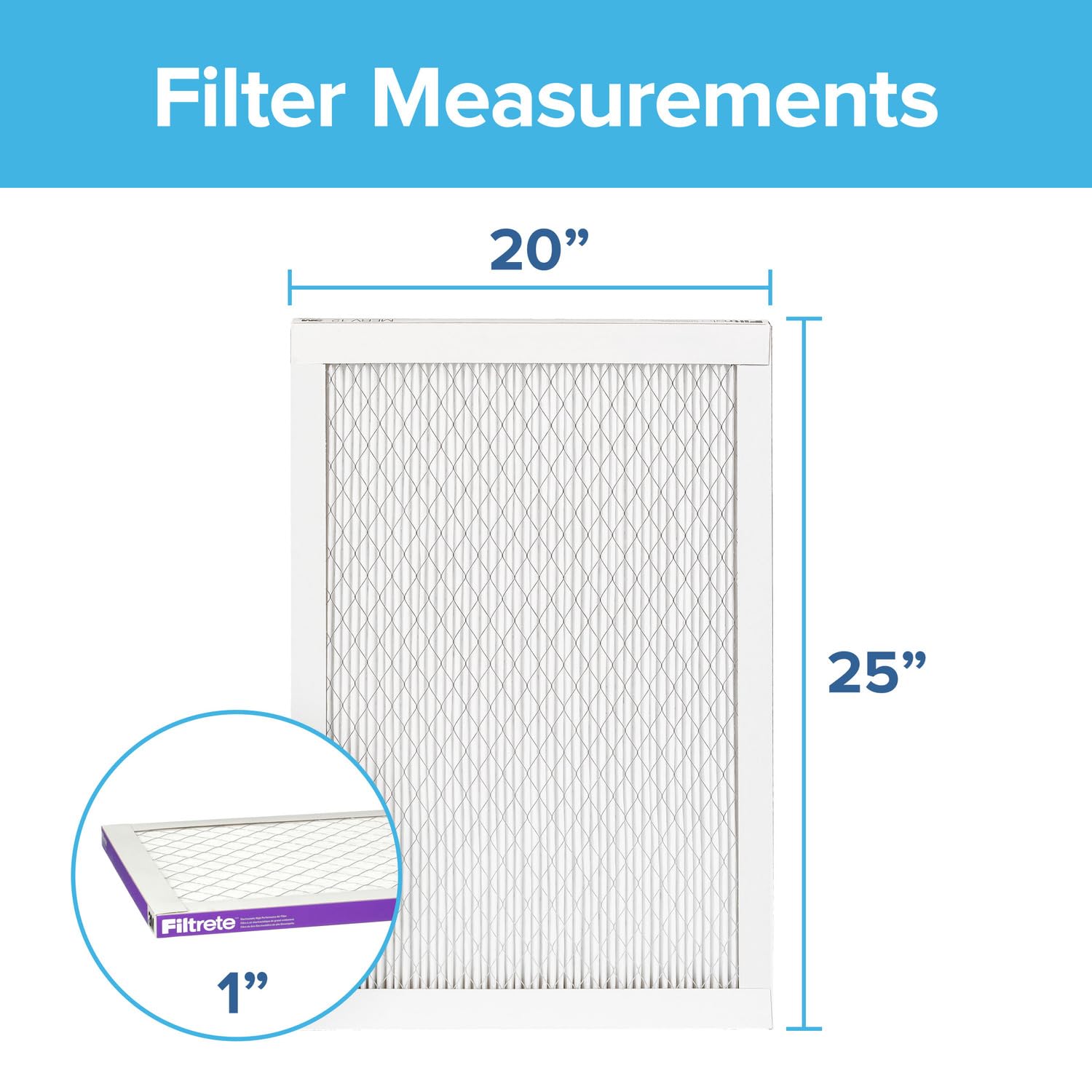 Filtrete 20x25x1 AC Furnace Air Filter, MERV 12, MPR 1500, CERTIFIED asthma & allergy friendly, 3 Month Pleated 1-Inch Electrostatic Air Cleaning Filter, 2-Pack (Actual Size 19.719x24.688x0.78 in)