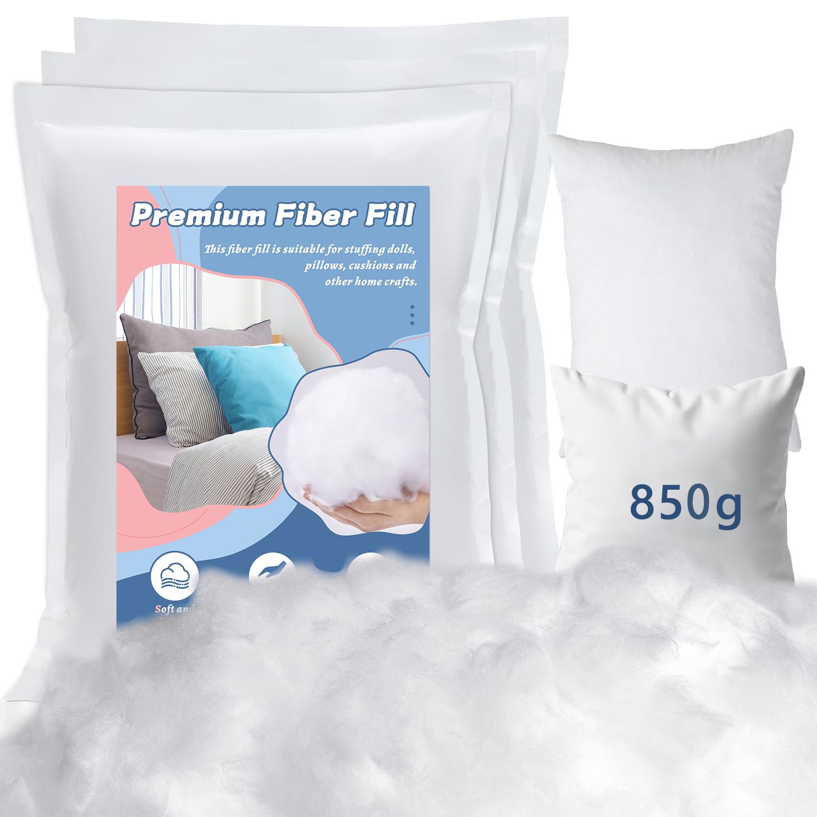 850g/30oz Polyester Fiber Filling, Soft Polyester Fiberfill for Pillow, Cushion, Quilt, DIY Plush Stuffing