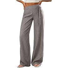 Xiaojmake Women's Fashion Tie Waist Dress Pants Relaxed Straight Long Slacks Elagant Casual Summer Business Work Trousers