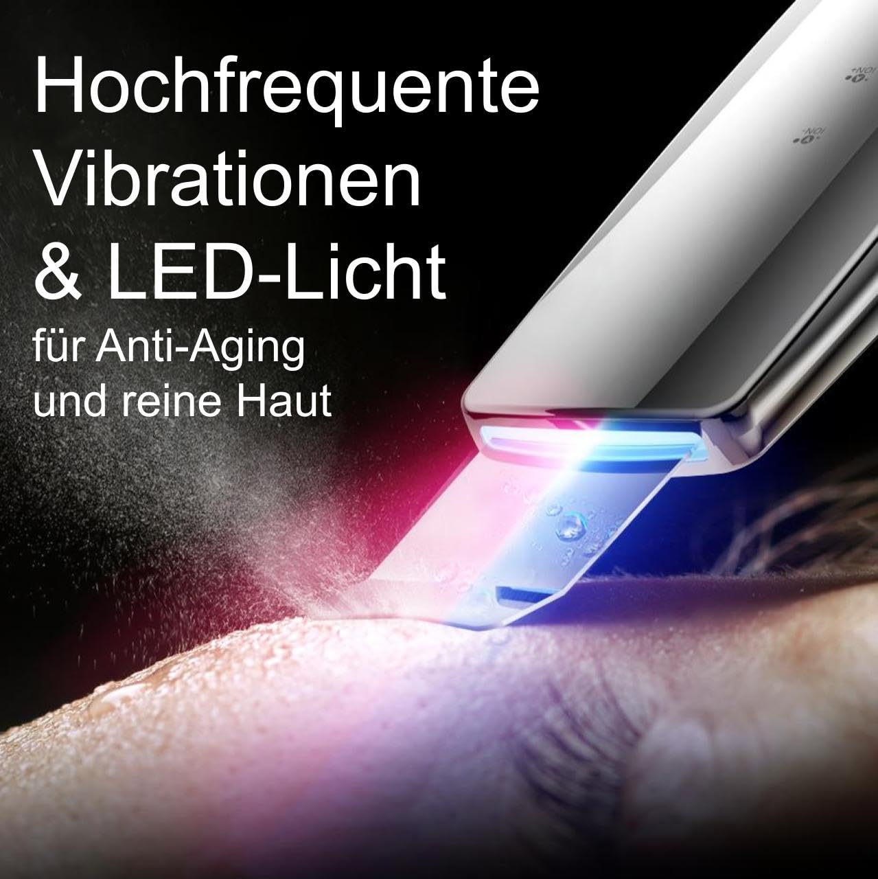LUMINEO Lifting Ultraschallpeelinggerät 5 in 1, (ION- ION+), EMS, LED-Lichttherapie, Set mit professioneller Lifting-Kosmetik, Tiefenreinigung, Mitesser-Entfernung.