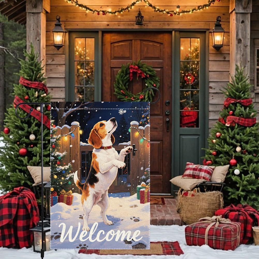 Beagle Dog Welcome Garden Flag 12x18 Inch Double Sided Christmas Burlap Yard Banner for Winter Holiday Outdoor Decor Farmhouse Seasonal Pet Decoration - Image 8