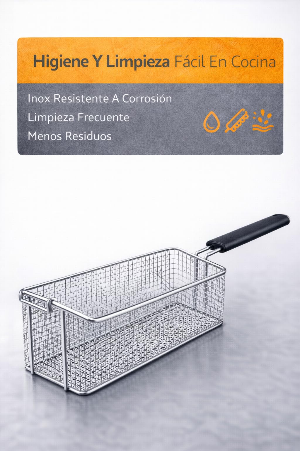 RO Linea Blanca ® Cesta Freidora Inox 370x150x120mm Malla Reforzada Mango Aislante Gancho Escurrido Repuesto Hosteleria Compatible con Angelo Po Compatible con Sagi