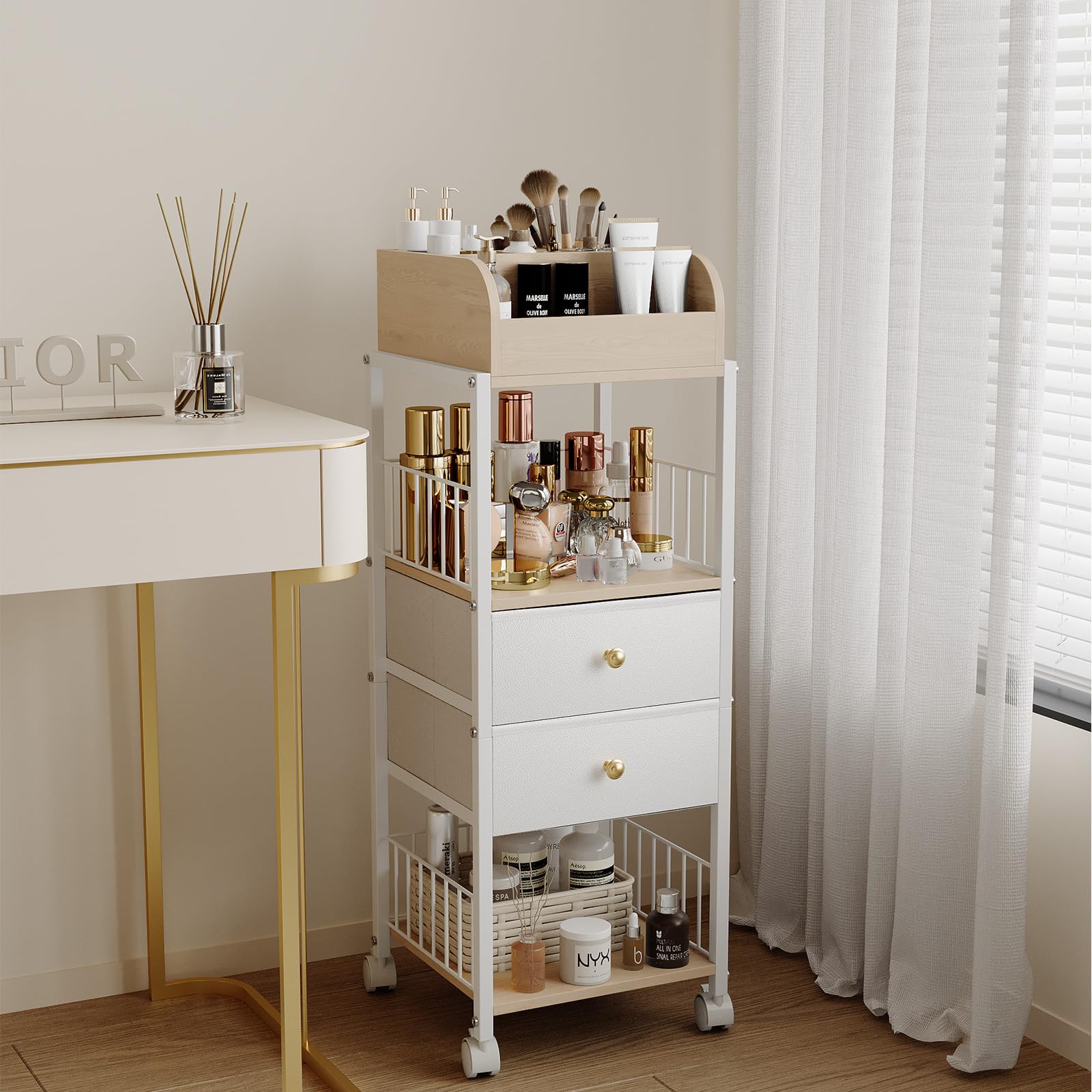 Makeup Organizer Storage Cart with Drawers and Casters
