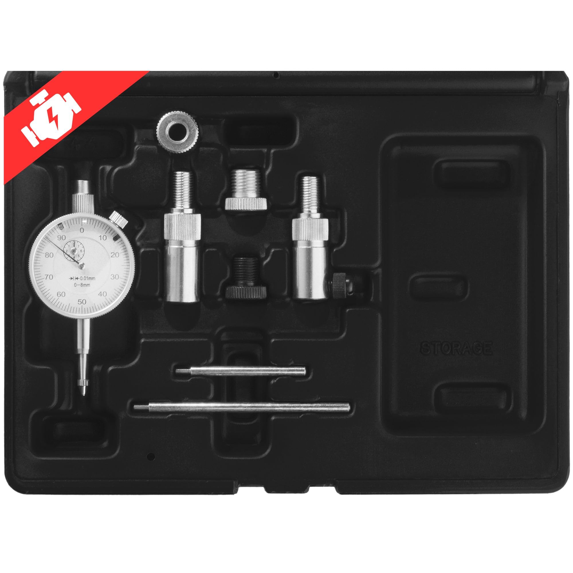 SW-Stahl 26118L Zündzeitpunkt-Einstellsatz, 8-teilig - Messuhr Motorrad | OT-Einstellwerkzeug Set mit Zündkerzenadapter, Messuhrhalterung und Verlängerung für präzise Motorabstimmung