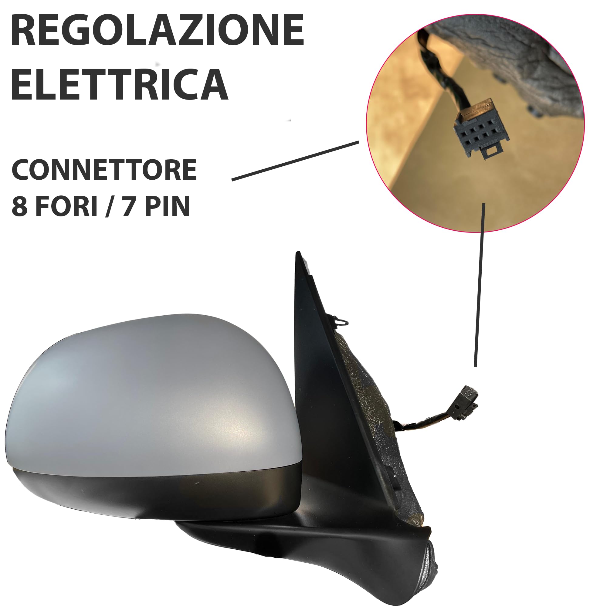 Specchietto laterale destro per FIAT 500L, Regolazione ELETTRICA, Lato Passegero, Vetro Riscaldabile, Con Sensore Temperatura, Oem : 735558566, 735564662