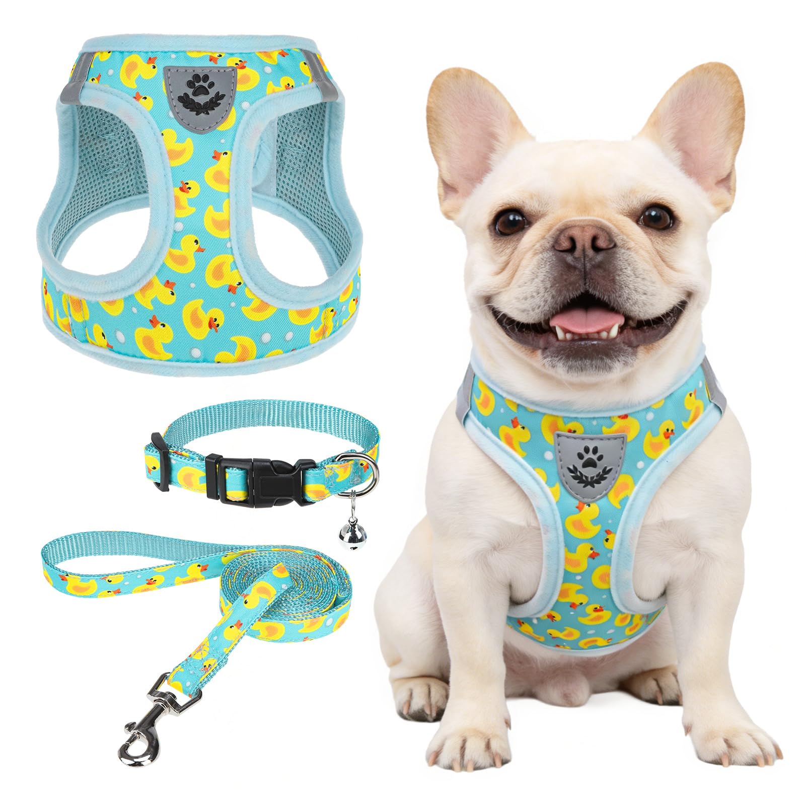 SCENEREAL Puppy Harness Collar and Leash Set, Yellow Duck M