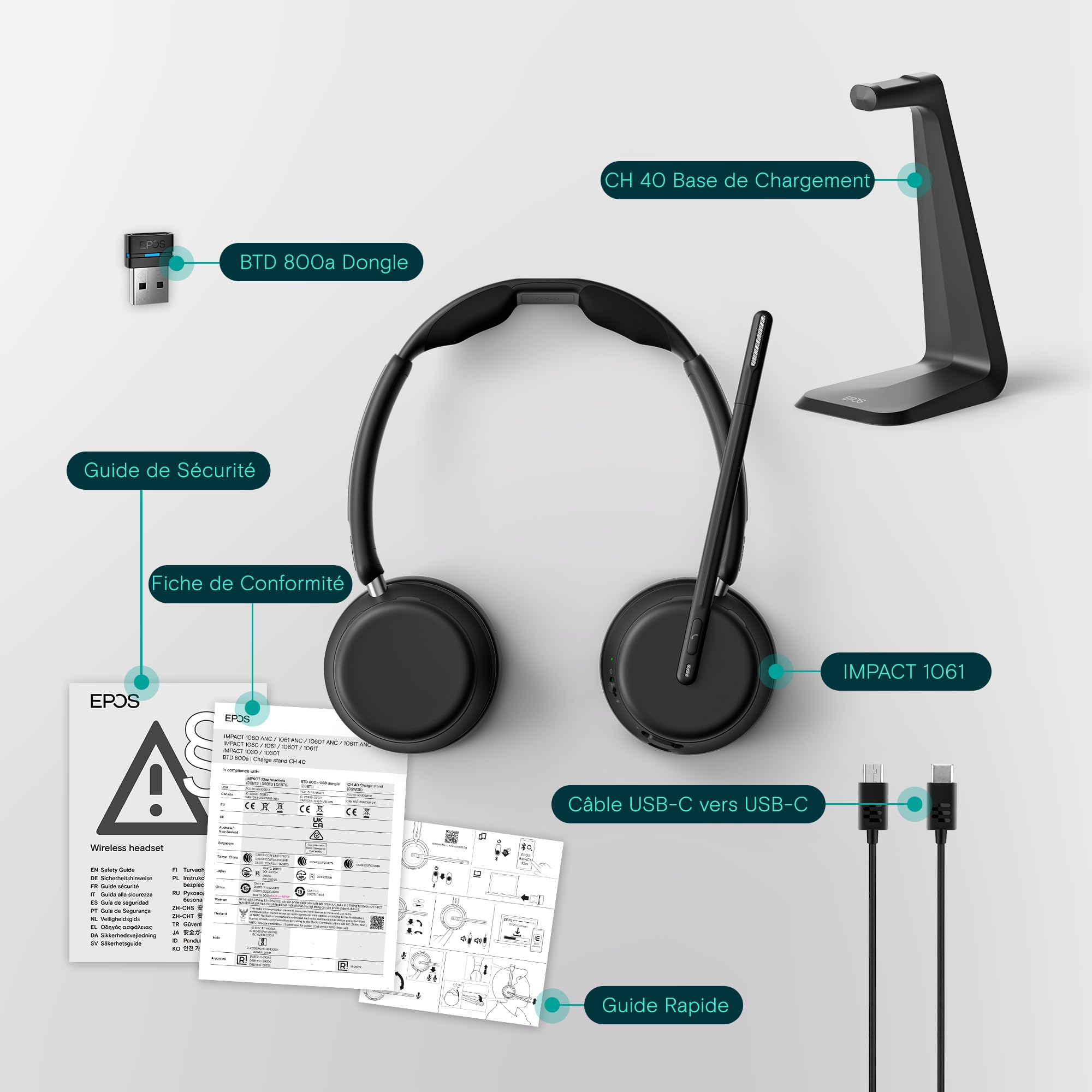 EPOS Impact 1061 Stereo Bluetooth Headset INKL. kontaktlose Ladestation (Charging Stand)