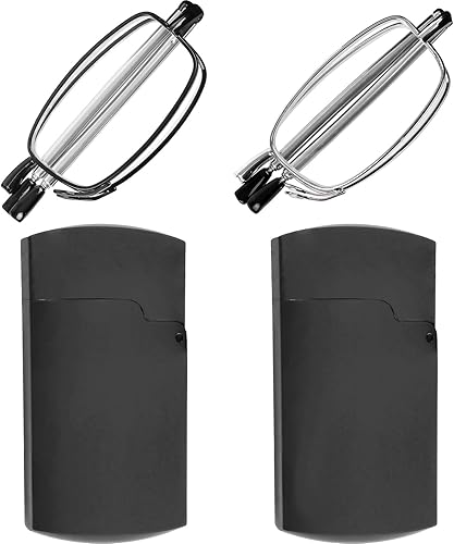 2 pares de lentes de lectura negros y lentes plegables compactos para lectura compactos color plomizo con funda incluida