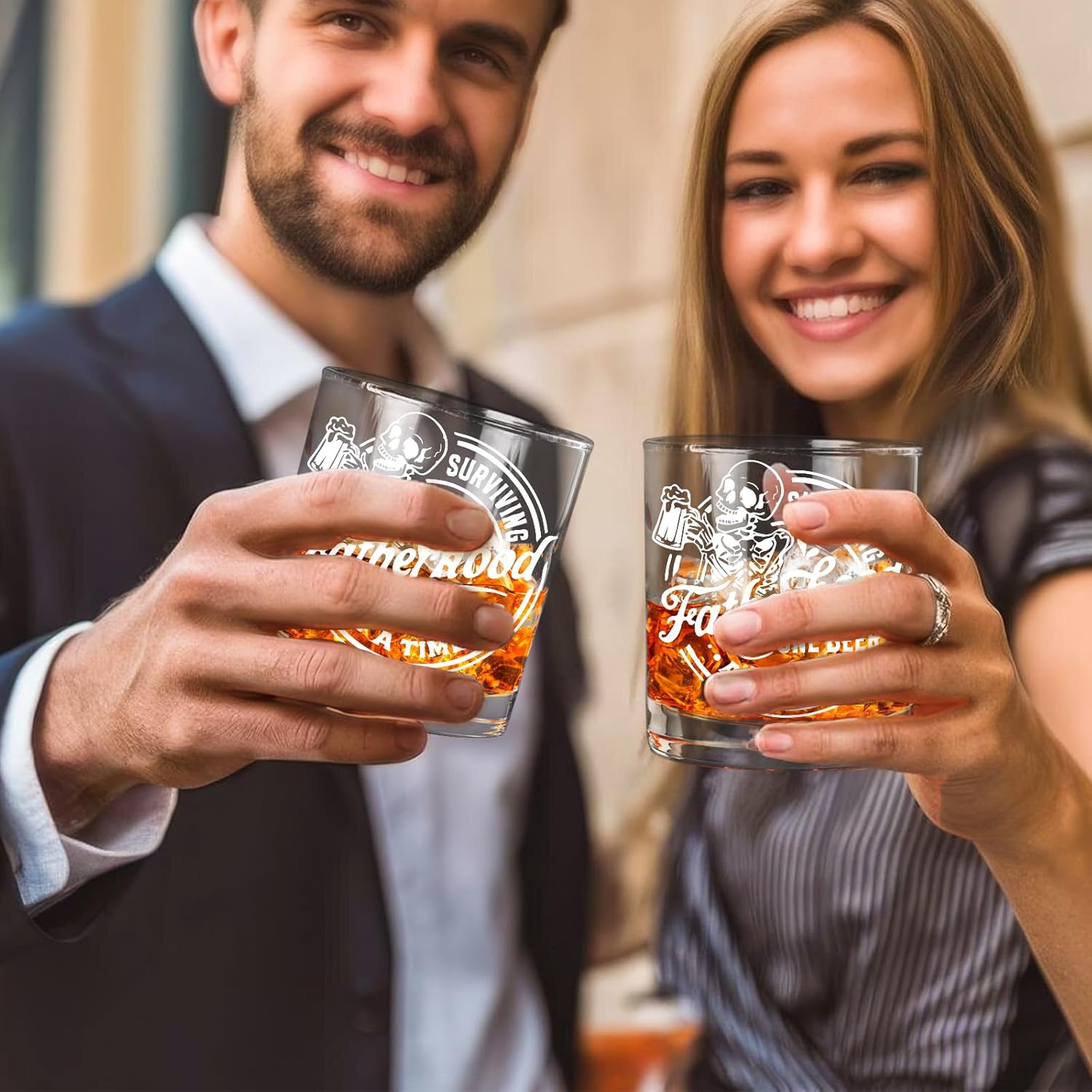 Dad Gifts Whiskey Glass, Surviving Fatherhood One Beer at A Time Gifts for Present Father's Day Birthday Old Fashioned Rocks Glasses, Funny Skull Beer Best Dad Ever Whiskey Giftsfor Him, 10 Oz - Image 4