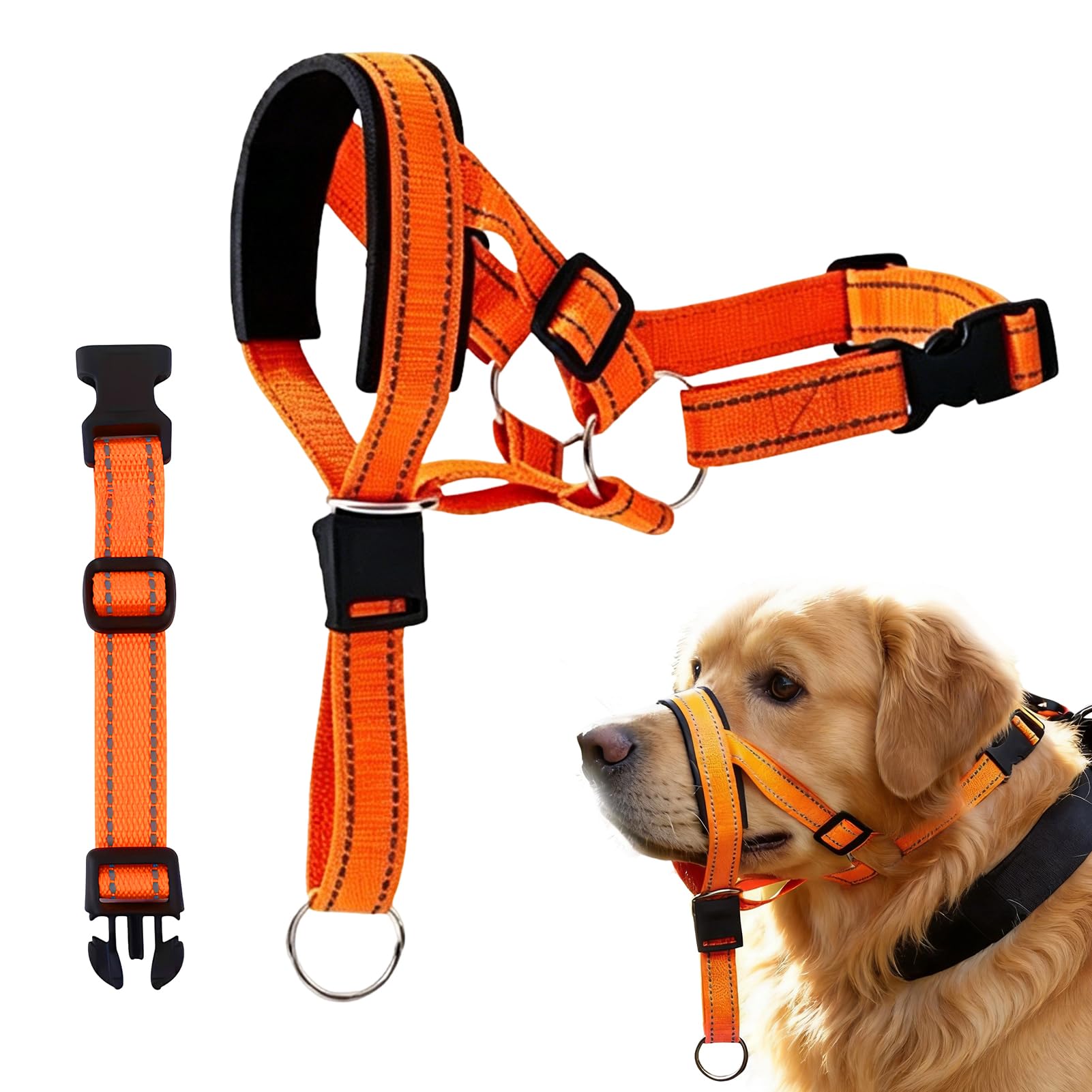 Dog Head Collar with Padded for Dogs Orange-Stop Your Dogs Pulling on Lead
