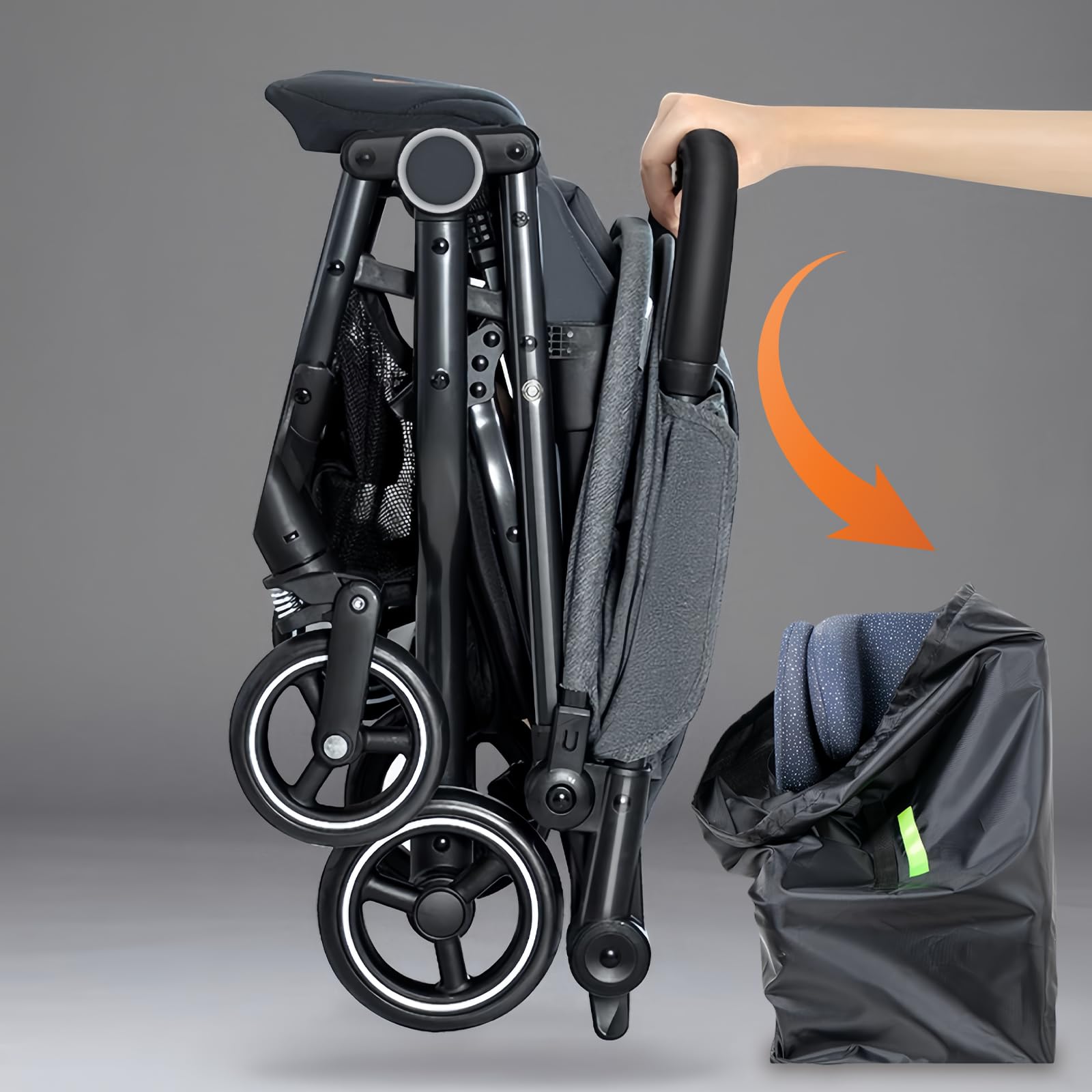 Borsa per il trasporto per passeggino: grande borsa per passeggino 600D per viaggi in aereo, robusta borsa da viaggio impermeabile, 120 x 63 x 43 cm, Nero , unisex