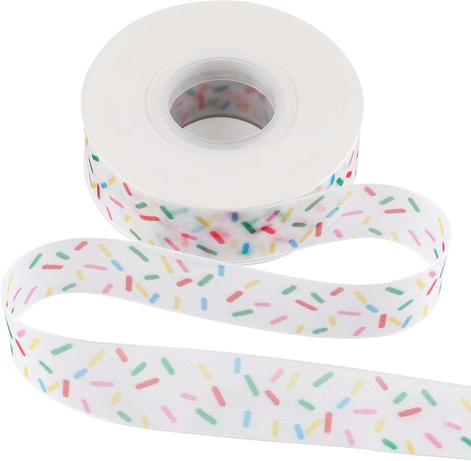 Candy Sprinkle Sheer Ribbon 1 Inch 25 Yards Rainbow Donuts Ribbon Sheer Chiffon Organza Ribbons for Wreath Hair Bow Craft Gift Wrap Baby Shower Party Decor Christmas Tree Birthday Gift Wrapping