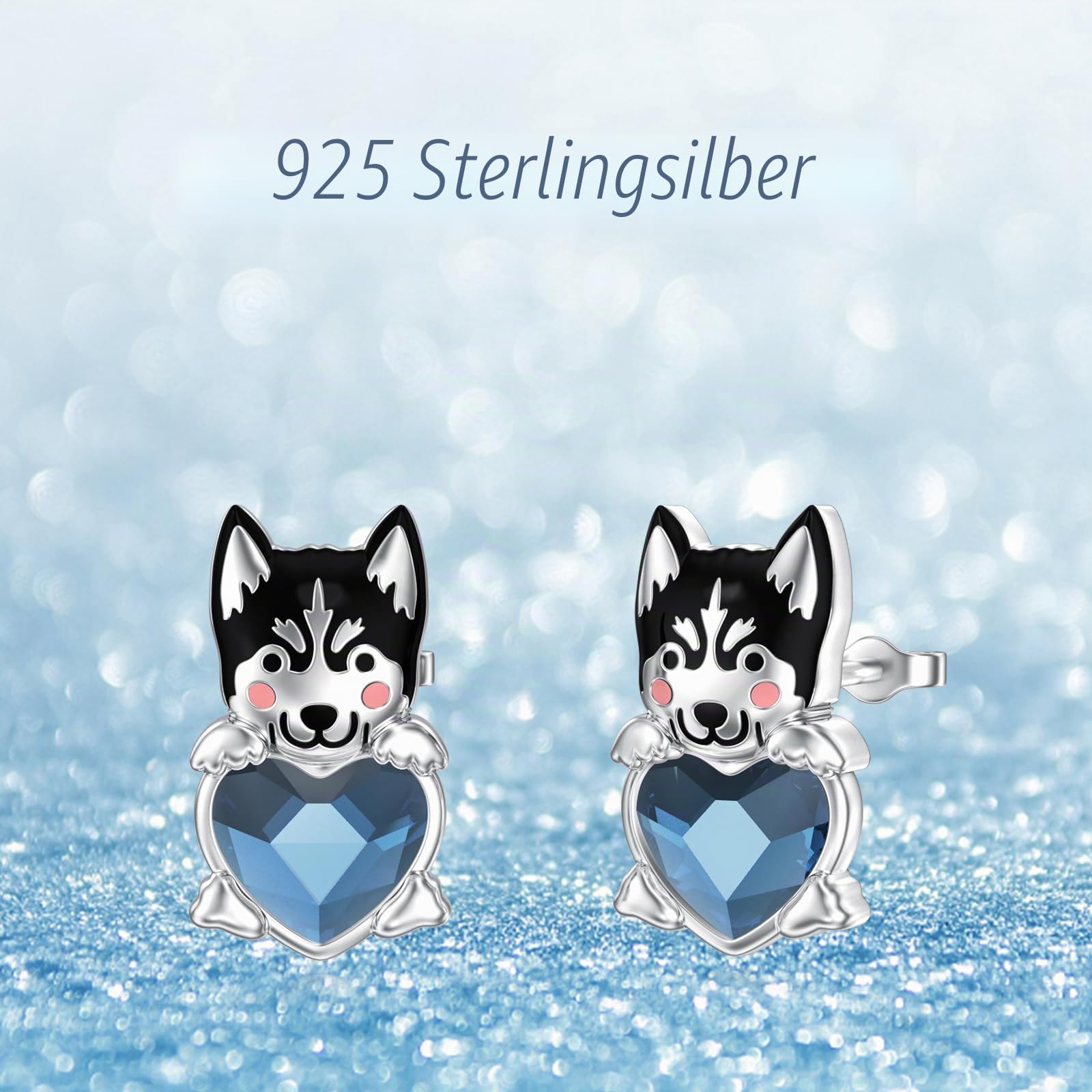 Hunde Ohrringe 925 Sterling Silber Schneehund/Schäferhund/Hund Chihuahua/Bichon Frisé/Schäferhund/Französische Bulldogge Ohrstecker Blauer Kristall Hunde Schmuck Geschenke für Damen Mädchen