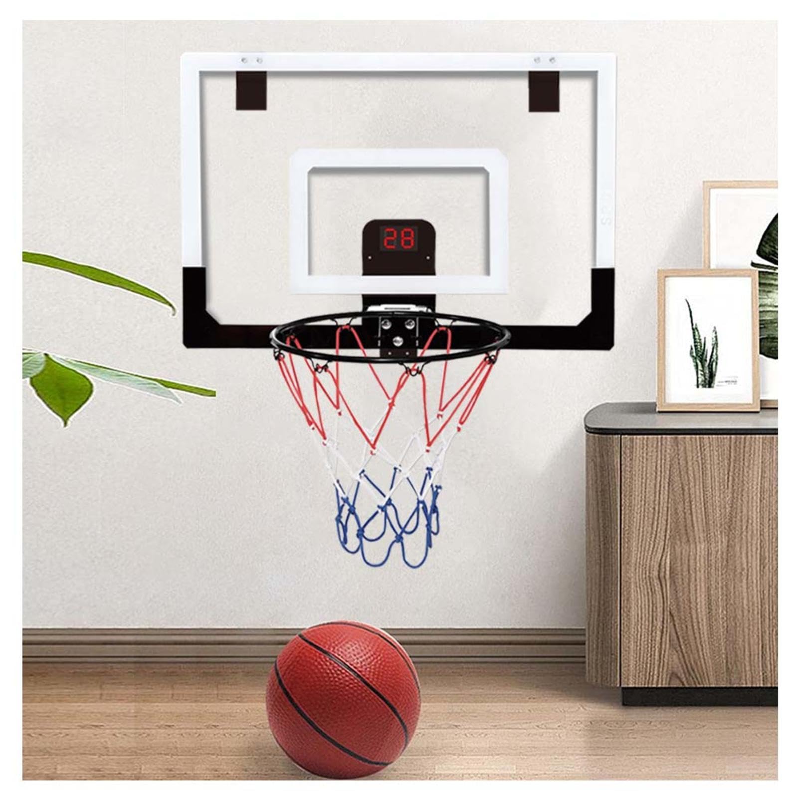 Canestro Basket Esterno con Tabellone, Segnapunti Elettronico con Audio Montaggio A Parete Canestro Basket da Camera Muro, per Porta,Parete della Piscina
