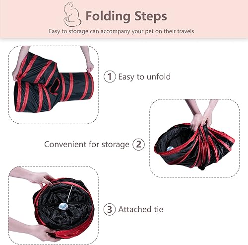 Miniatura 6 de Túnel para gatos, tubo plegable con 1 juguete de pelota de juego, túneles de gato de 3 vías para gatos de interior, cachorros, gatitos, gatitos,