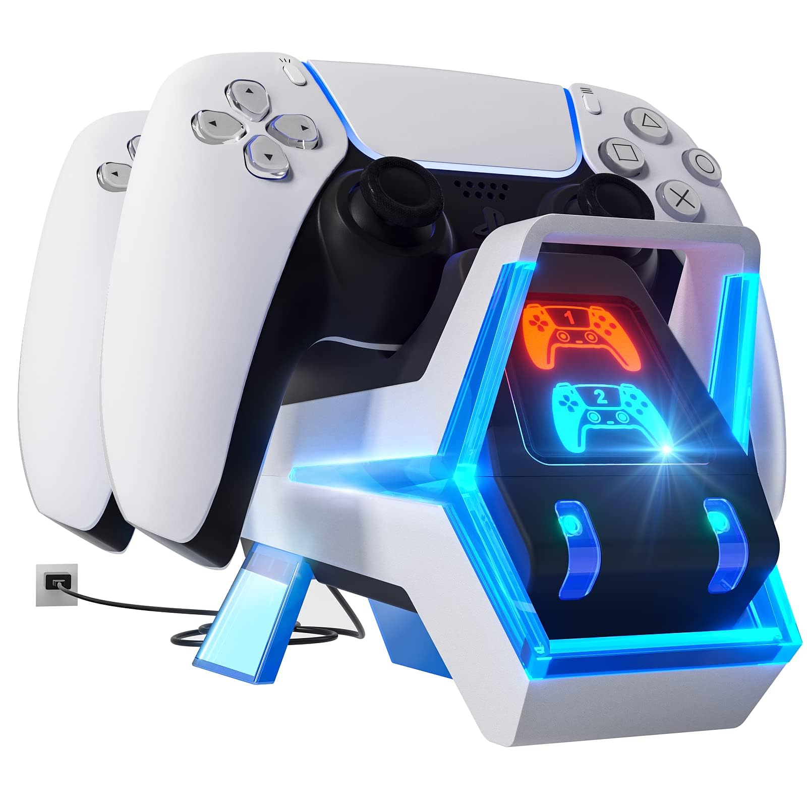 NALACAL PS5 Controller Charger Station, PS5 Charging Station with Fast Charging AC UK Adapter 5V/3A, Electronic Dog Style Dual Playstation 5 Controller Charger Station Accessories with LED Indicator