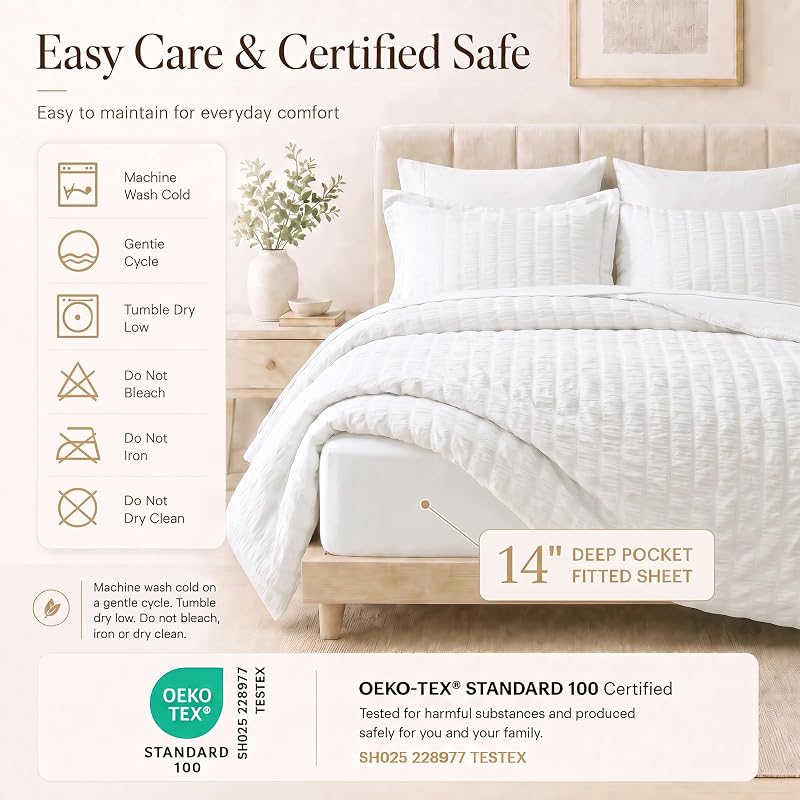CozyLux King Size Comforter Set, 7 Pieces White Seersucker Bed in a Bag image 5