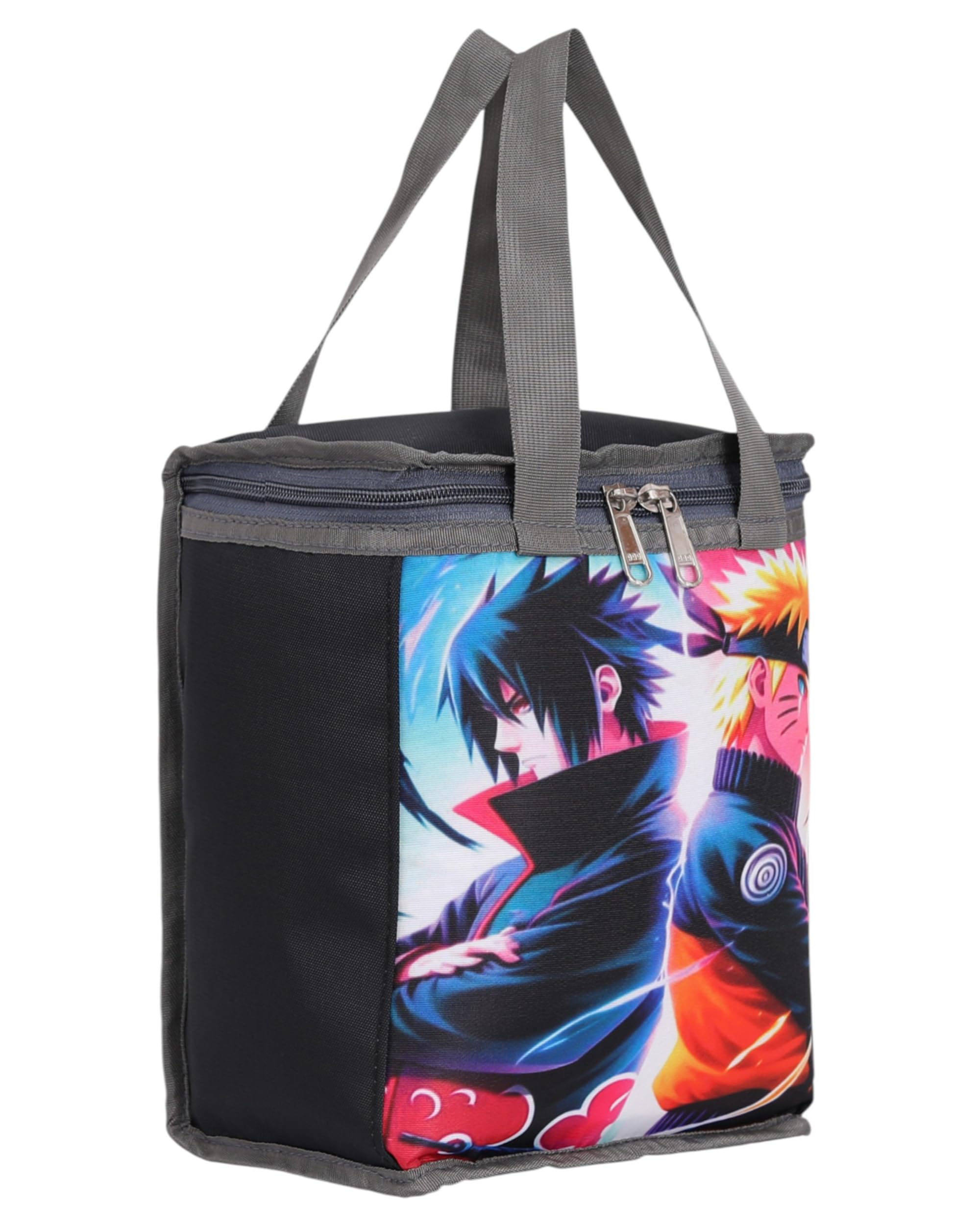 N.K Lunch Bag, Insulated Cooler Tote with Dual Zipper, Colorful Character Print Design (Black)-image-42