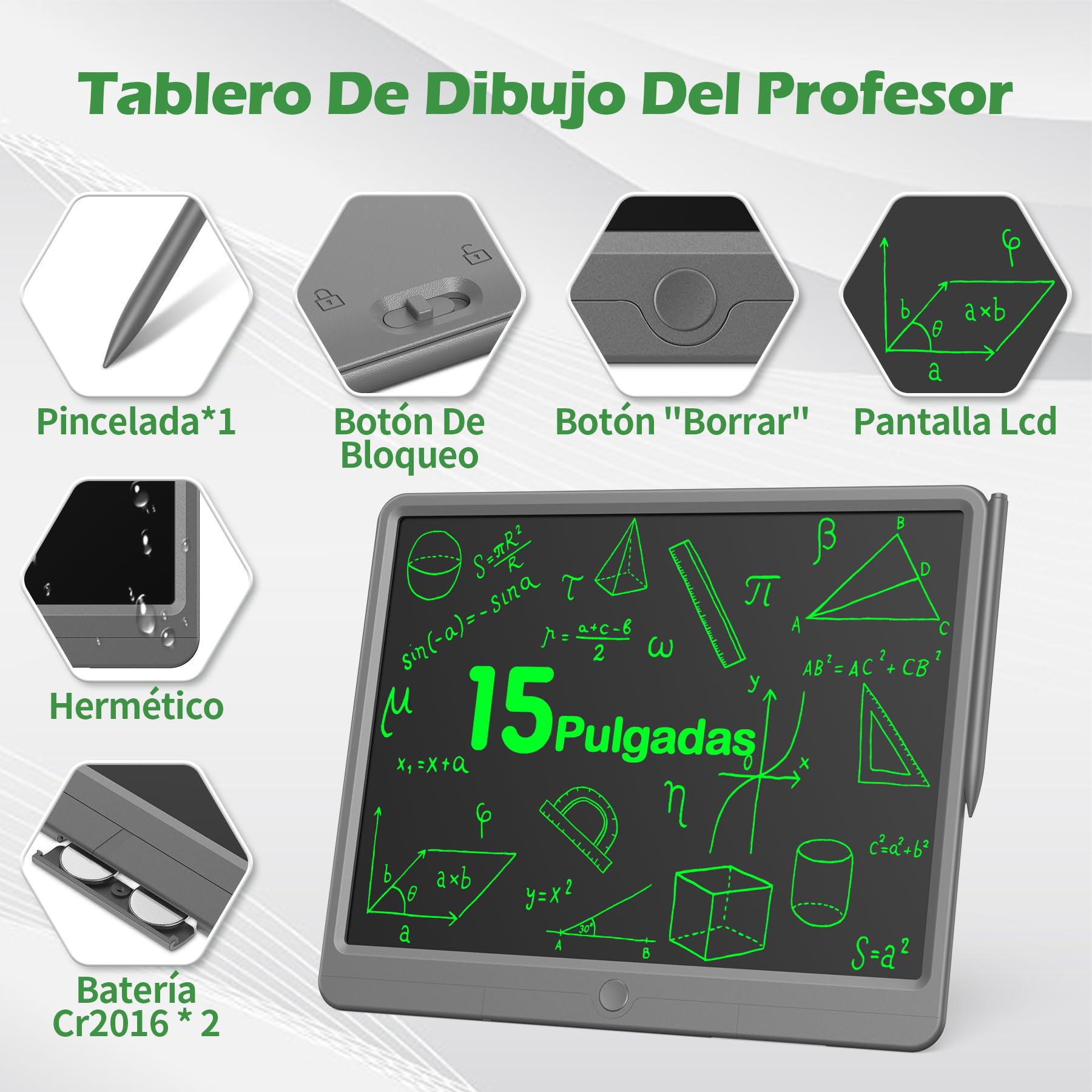 GIGART Tableta de Escritura LCD 15 Pulgadas Pizarra Infantil Reutilizable Juguetes Niños 3-8 Años (Gris)