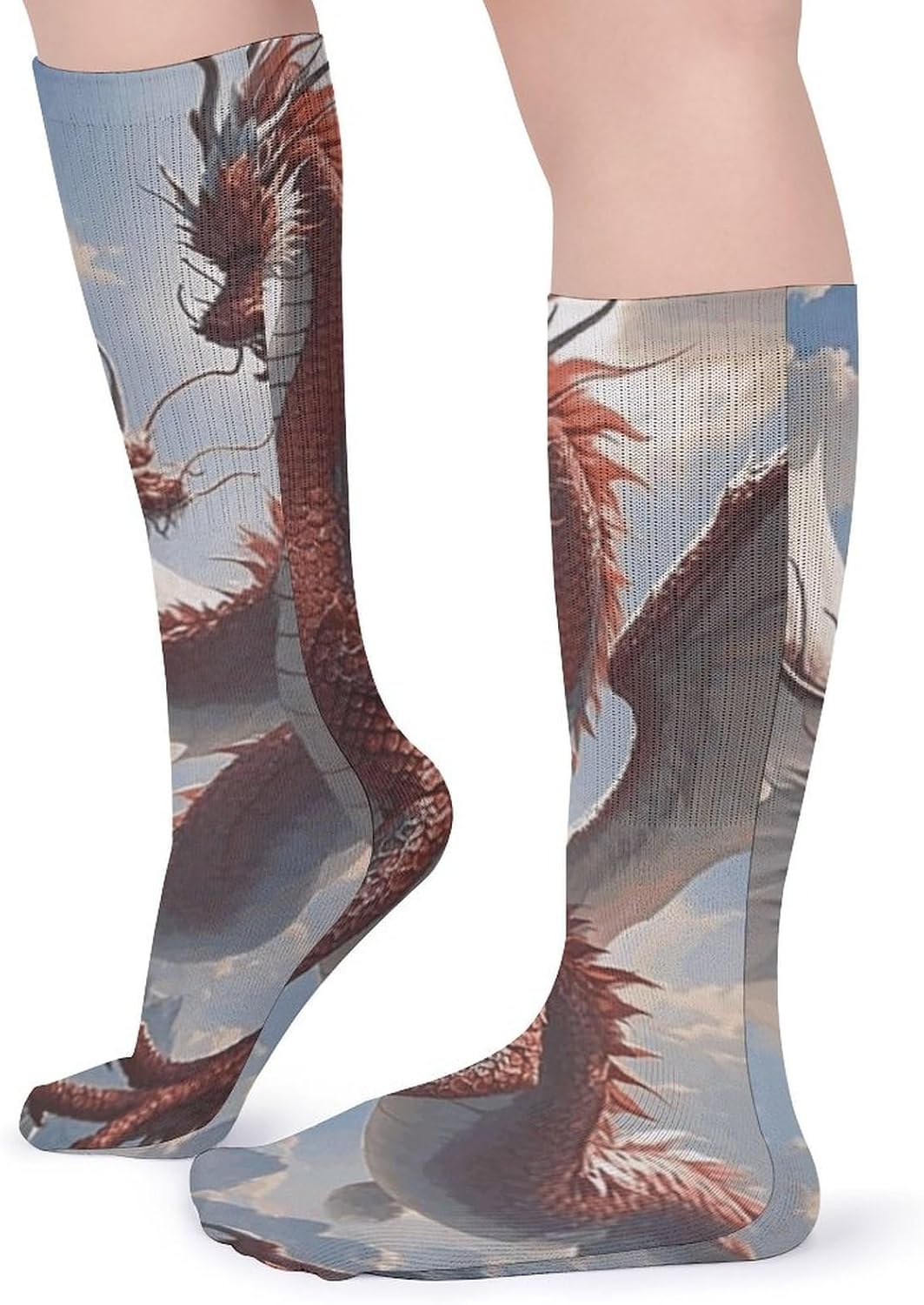 5 Pairs Knee High Socks Chinese Dragon Long Tube Boot Seamless Toe
