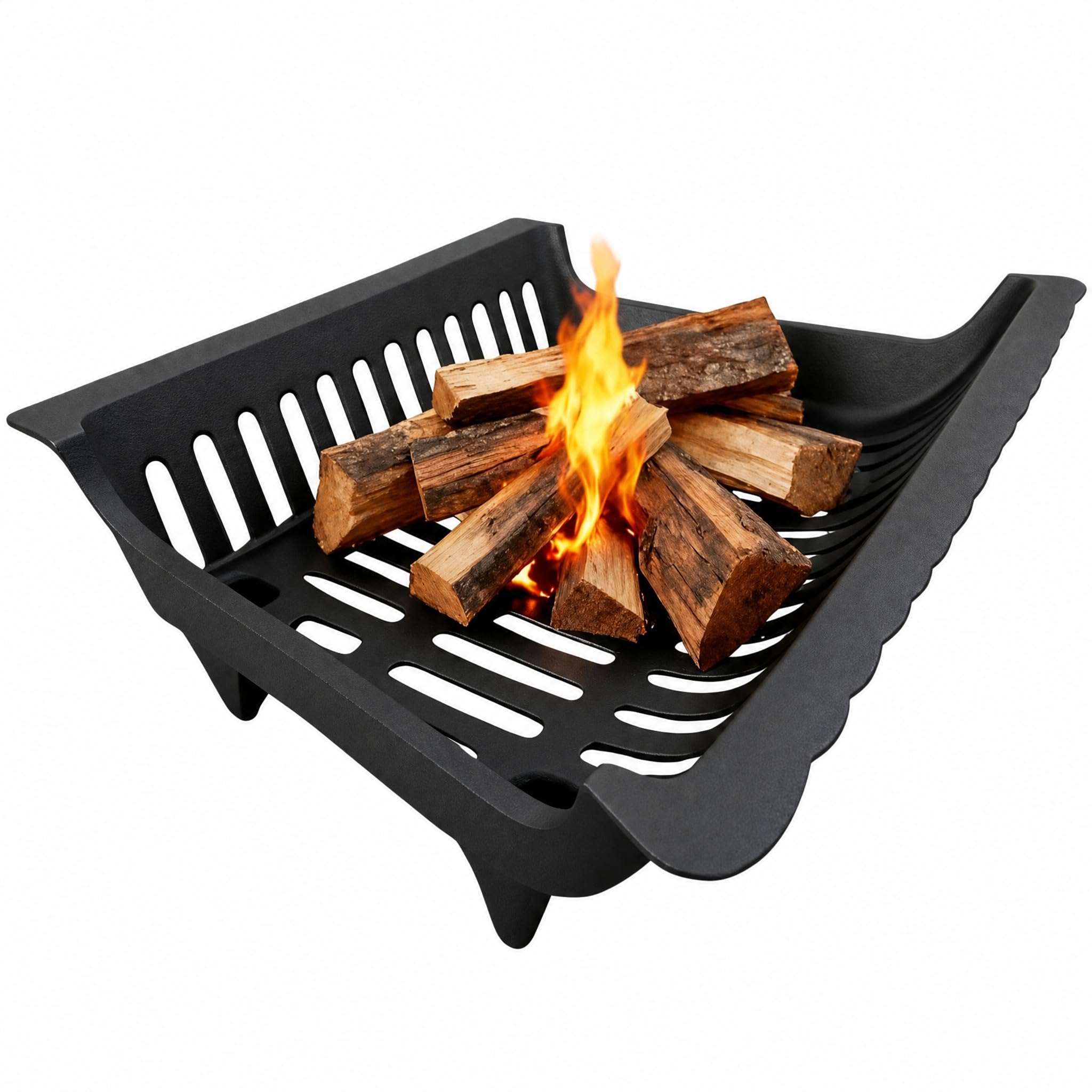 Amagabeli Heavy Duty One Piece Cast Iron Fireplace Grate 24 Inch No Assembly Required Side Flange Ember Retainer Log Holder for Indoor Hearth &amp; Outdoor Fire Pit Improved Airflow Wood Burning Grate