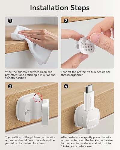 Miniatura 6 de Rocoren Paquete de 6 clips magnéticos para cables, organizador de cables, USB, accesorios de gestión de cables HDMI para escritorio, pared, automóvil