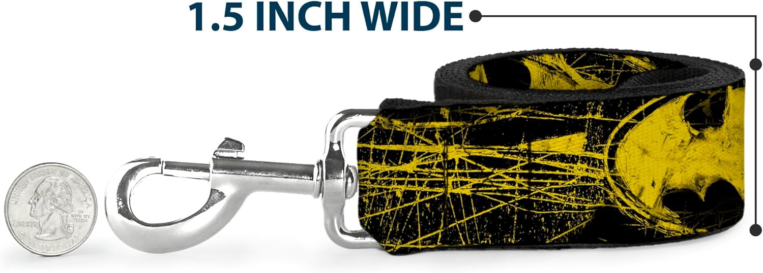 Dog Leash Batman Shield Close Up Sketch Black Yellow 6 Feet Long 1.0 Inch Wide