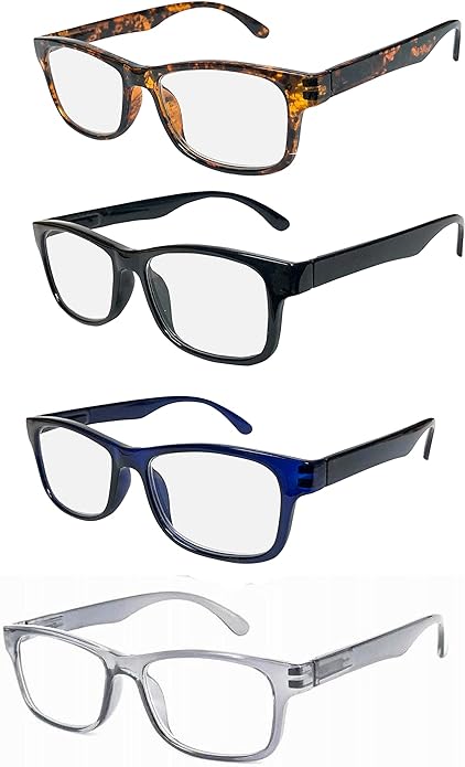 4 Pack of Classic Blue Light Blocking Reading Glasses - Scratch Resistant Readers for Men and Women (Timeless Classics)