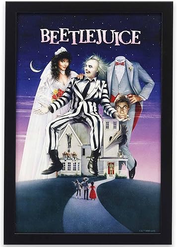 Póster de película Beetlejuice enmarcado para decoración de pared de madera, icónico Beetlejuice para sala de cine o decoración de Halloween