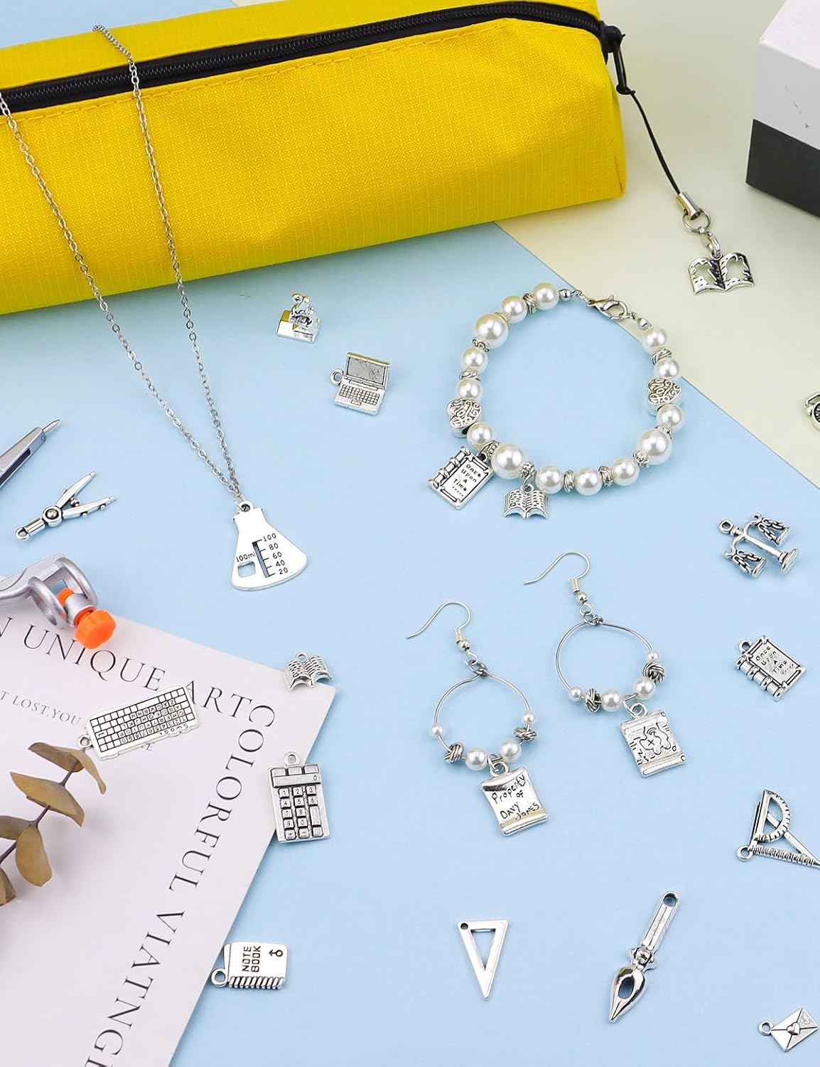 JIALEEY Student Study Stationery Charms, 56pcs Teacher Study Graduation Charm for DIY Bracelet Necklace Jewelry Making Crafts Supplies - Image 5