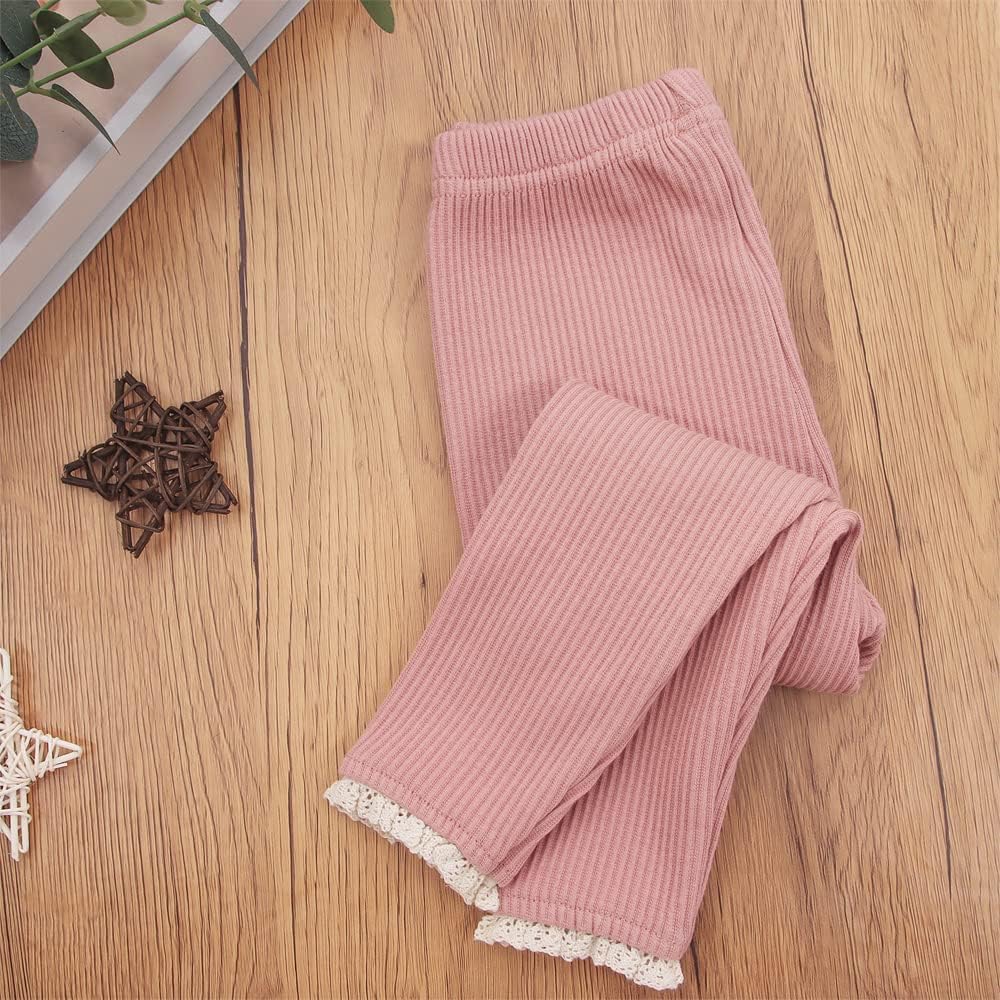Toddler Baby Girls Leggings Footless Lace Trim Tights Ruffle Ribbed Knit Stocking Infant Fall Winter Warm Bottom Pants - Image 2