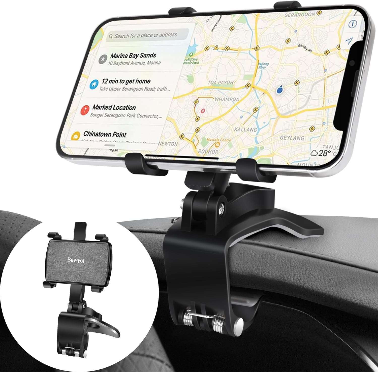 Bawyot Car Phone Holder Mount Dashboard 360 Degree Rotation Multifunctional Clip Design Phone Mount Compatible with 4-7 inch cellphones