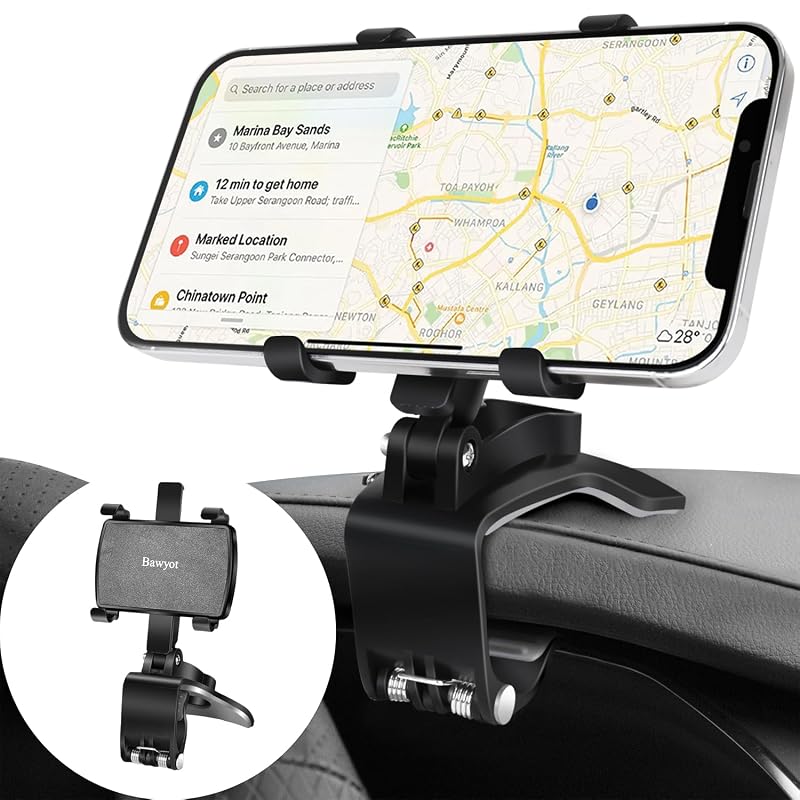 Suporte de Celular para Carro Bawyot com Presilha, Rotação de 360° e Base Ajustável para Smartphones de 4 a 7 Polegadas