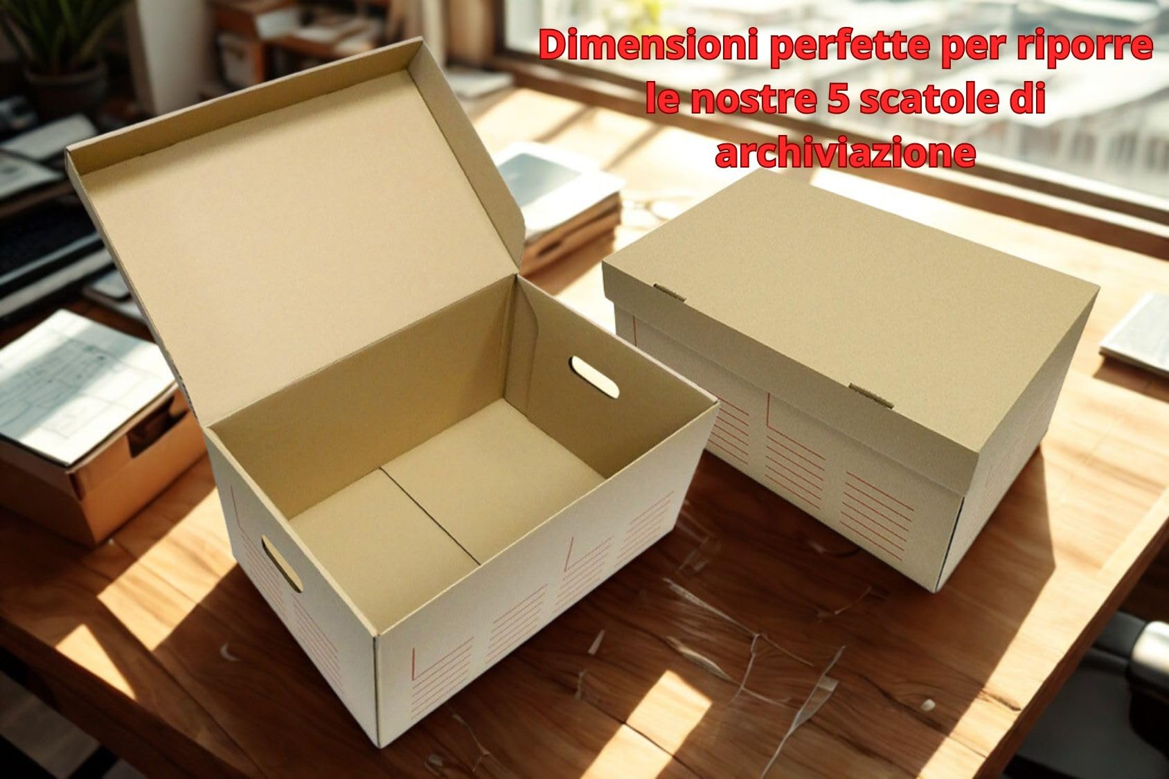 Generico Set 5 Scatole Archivio in Cartone Riciclato + 1 Scatola Grande 52x35x25 cm | Dorso 10 cm | Con Maniglie e Coperchio | Resistenti Impilabili Ecologiche | Ideali per Ufficio e Casa
