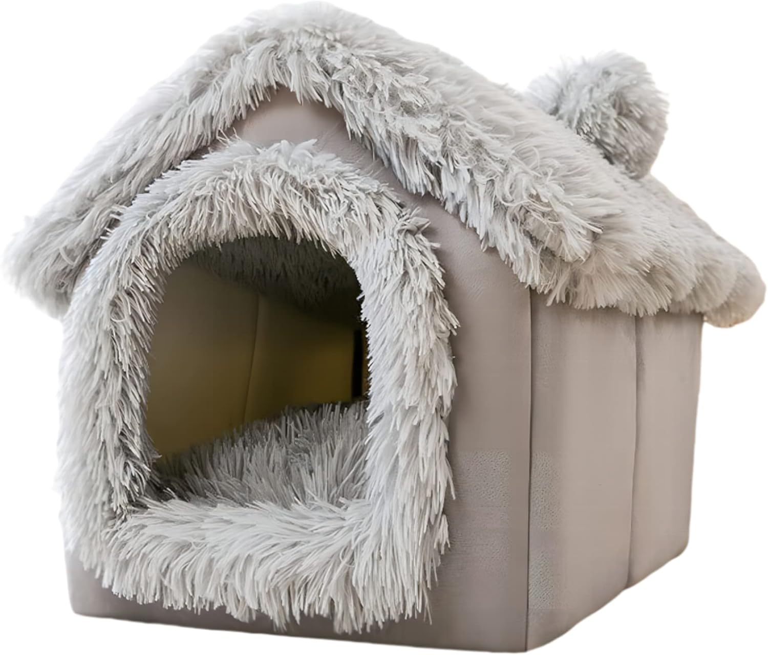 SEOUGEE Dog House, Warm and Cozy Cat Cave Bed Indoor with Removable Cushion, 3 In 1 Washable Plush dog Igloo, Foldable Non-Slip Kennel for Pets Puppy Kitten Rabbit