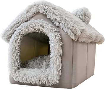 SEOUGEE Cat House, Warm Cat Kennel Bed Indoor with Removable Cushion, 3 In 1 Washable Pets Bed Cave, Removable and Foldable Non-Slip Warm for indoor Pets Puppy Kitten Rabbit