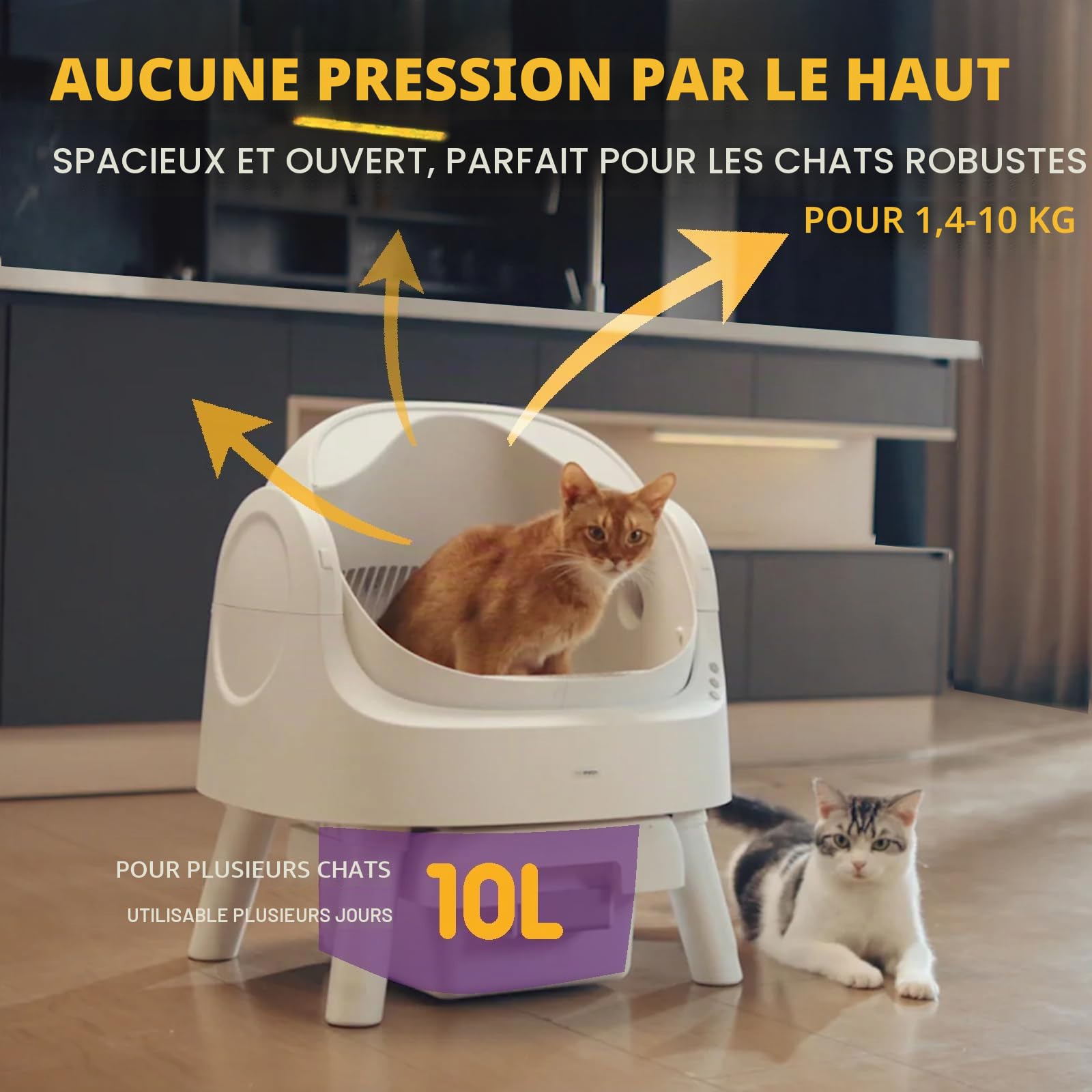 PetPivot Litière autonettoyante pour Chat avec Design Ouvert, Modes automatiques et manuels, Nettoyage instantané et Pelle Facile, idéale pour Les Grands Chats, Convient pour Les foyers de Plusieurs