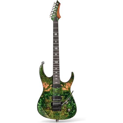 Leo Jaymz Tsunami Deluxe Mahogany Body & Roasted Maple Neck, HH Pickups with Rail, Double-Locking Tremolo, 24 Frets(Green)