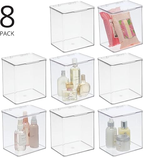 Miniatura 2 de mDesign Caja de almacenamiento apilable para baño con tapa, contenedor para organizar jabones de manos, gel de baño, champú, acondicionador, toallas