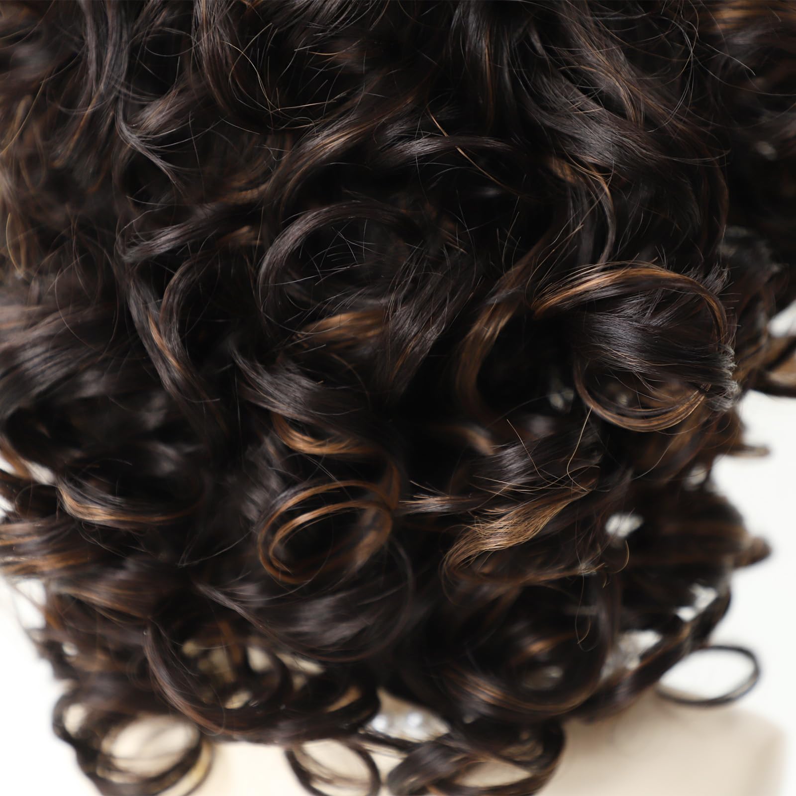 Short Curly Black Brown Highlighted Heat OK Wig Amazon.com : TISHINING Short Brown Curly Wigs for Black  main image 2
