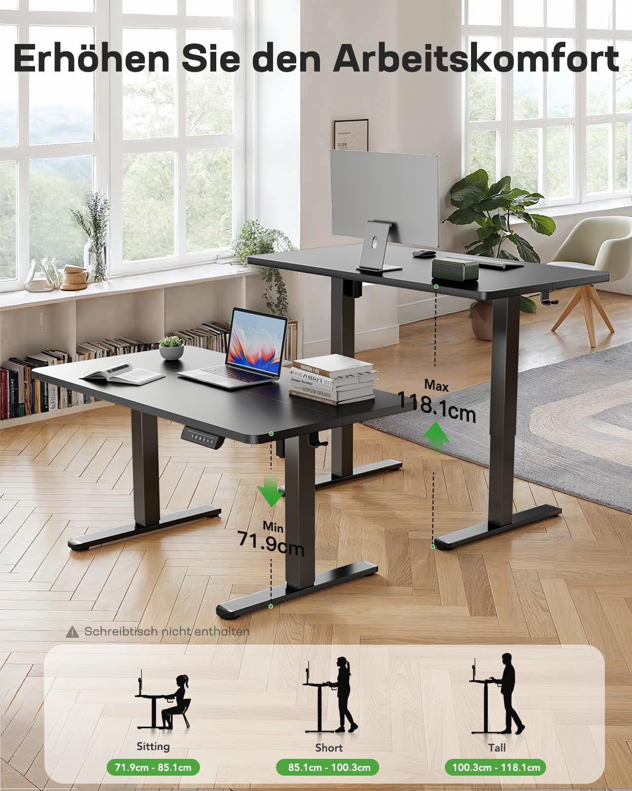 Marsail Marco de Escritorio de Altura Ajustable, Patas de Mesa eléctricas con Motor Potente, Carga máxima de 176 Libras, para Varios escritorios, Patas de Mesa Ajustables, Solo Marco