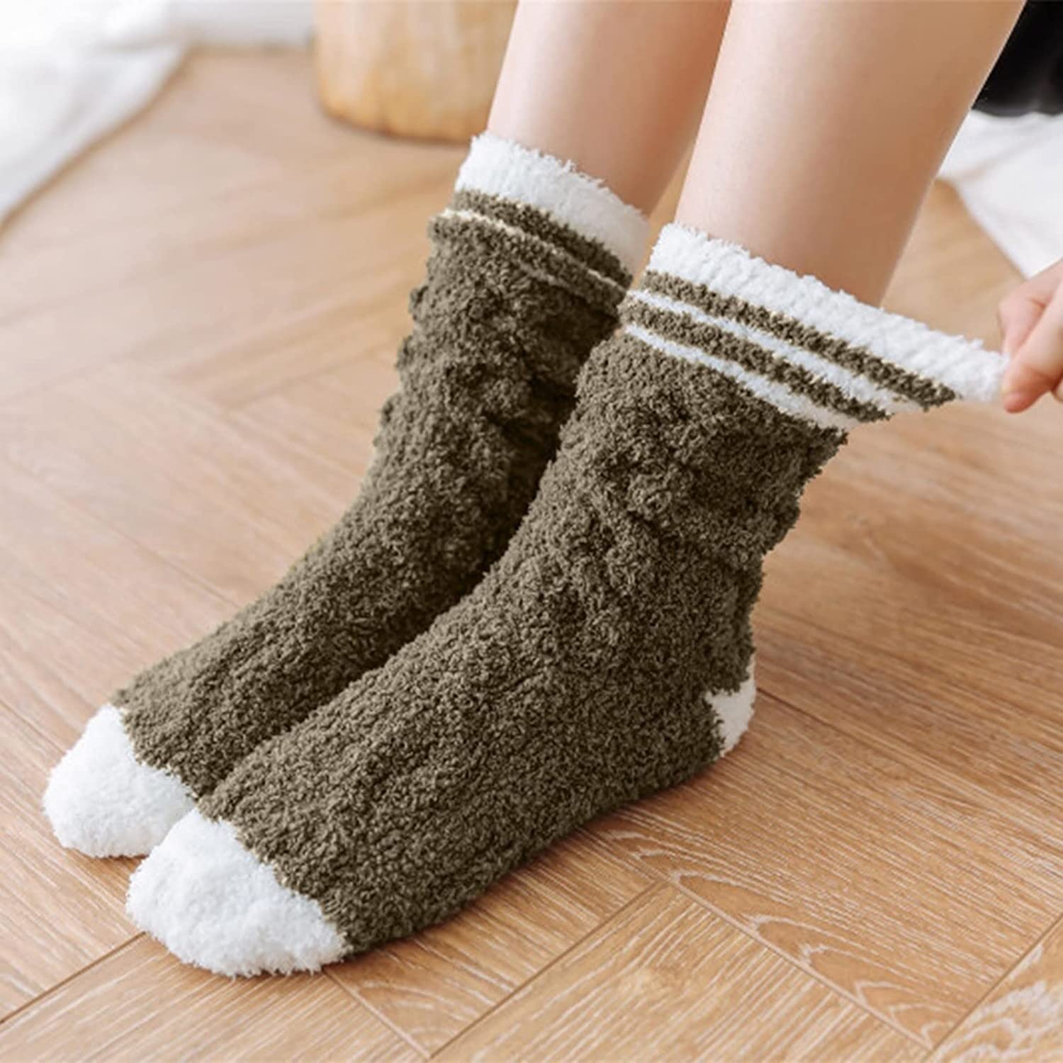 Calze Calde di Cotone, Calzini Termici Invernali da Donna a Righe Multicolori, Confezione da 10 Paia