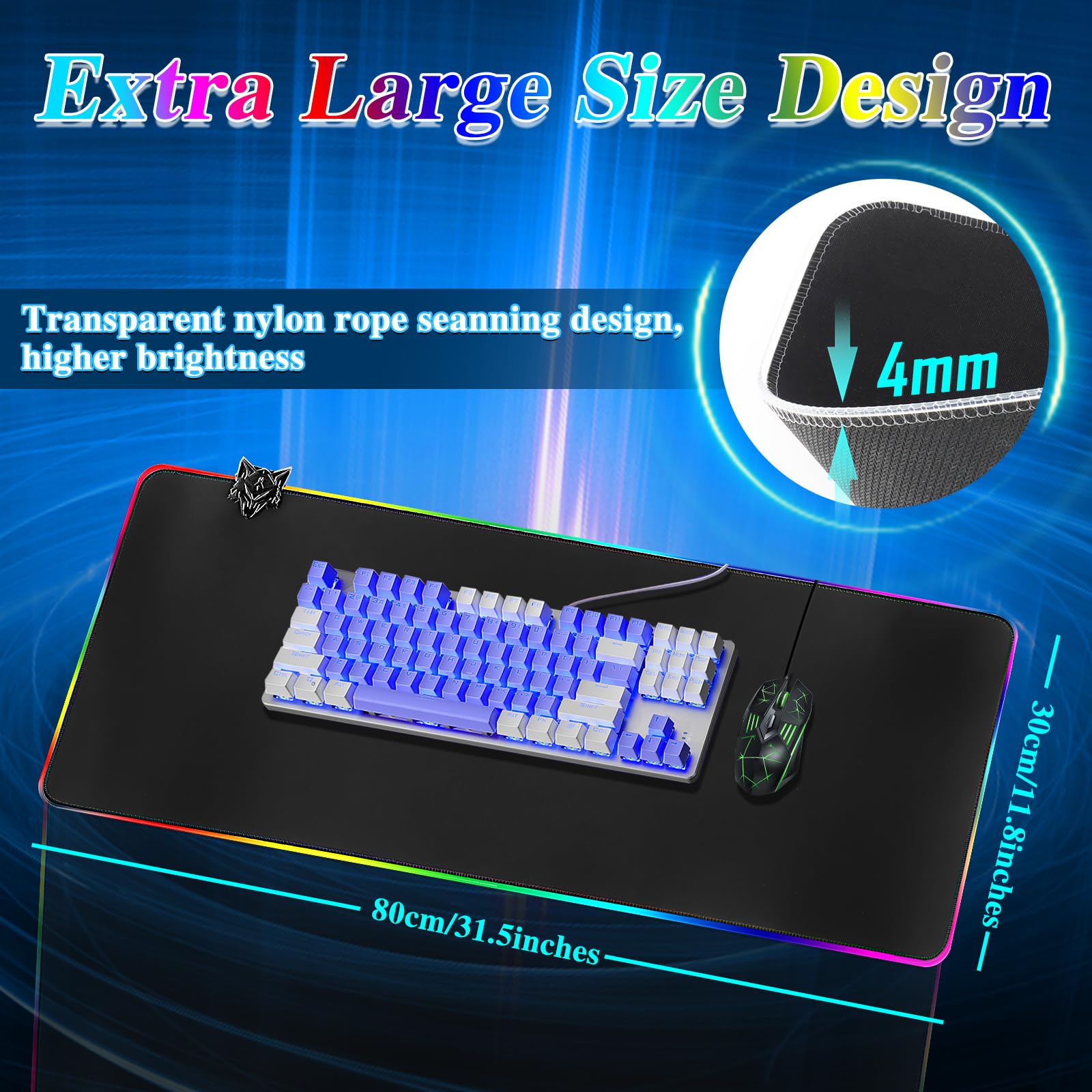Tapis De Souris Gaming XXL Lumineux LED Couleur Grand Sous Main USB Bureau Gamer - Informatique