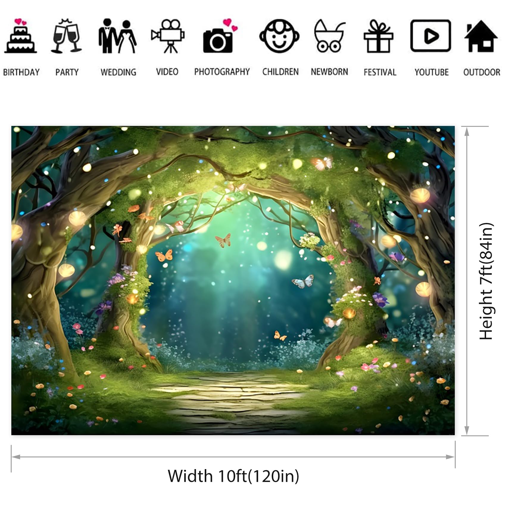 Renaiss 10x6.5ft Wonderland Forest Backdrop Fairy Tale Forest Mushroom Trees Plants Photography Background Baby Shower Kids Girls Birthday Party