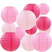 PheiLa 12pcs Pink Paper Lanterns - Rose Red, Pink & Light Pink Round Chinese Lanterns for Wedding, Birthday, Valentine's, Baby Shower Decor