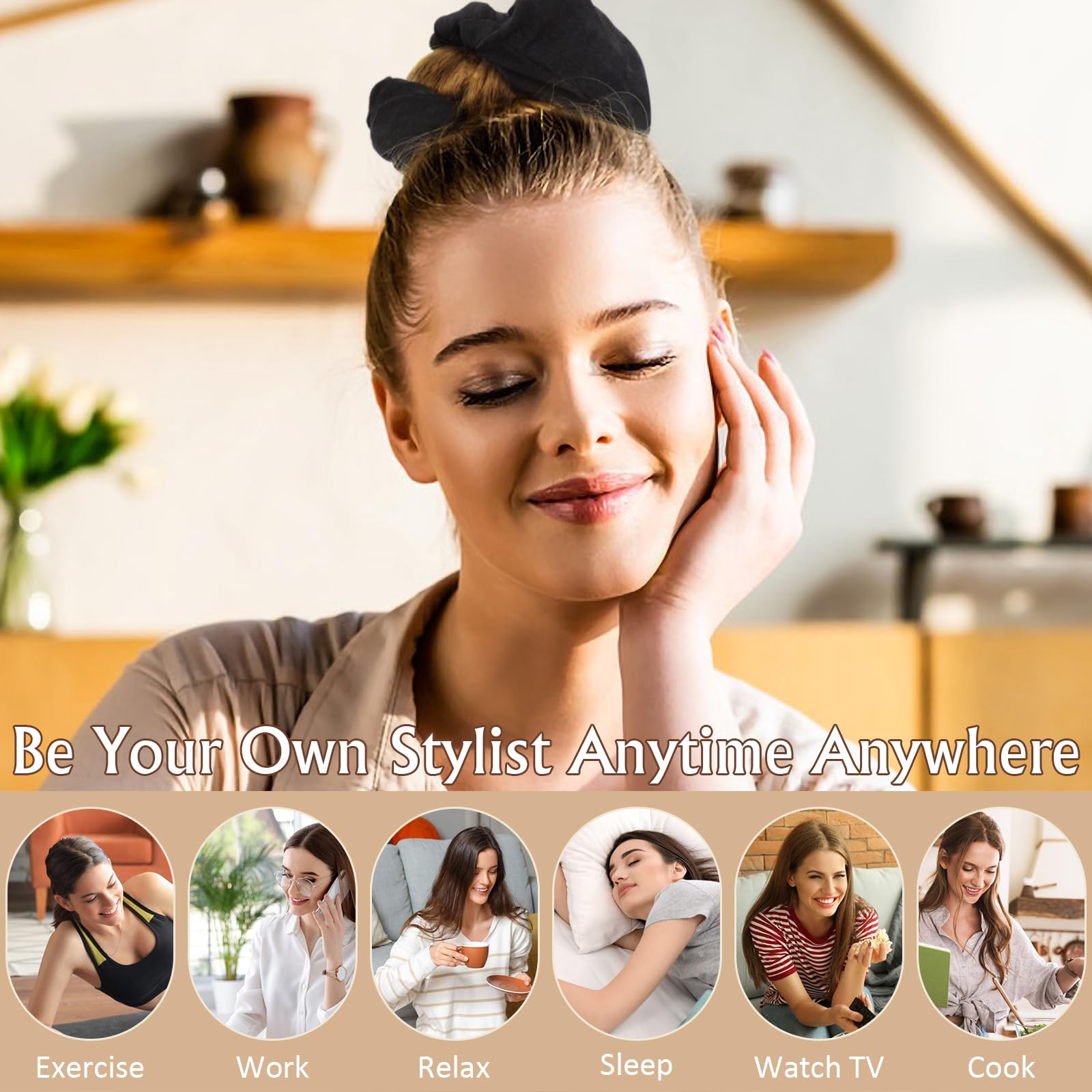 Headband-Style Heatless Curlers for Long Hair,No Heat Hair Curlers, Comfortable Sleep-In Scrunchie for Effortless Curls,Bun hairstyle - Image 3
