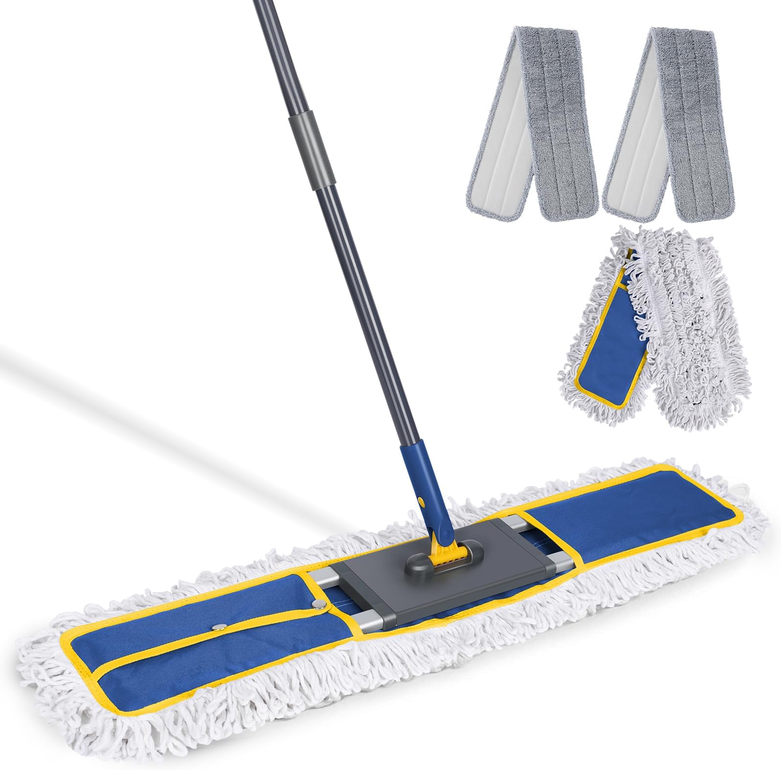 ZNM Large Floor Mop Quickle Wiper Mop Wet/Dry Adjustable Length with 2 Microfiber Mop Cloths and 1 Veil Mop Cloth Perfect for Home Office Restaurant Cleaning